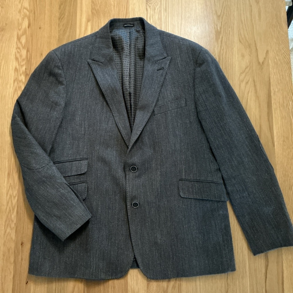 JOE Joseph Abboud Mens 44R Gray Black Gray Elbow Patch Blazer Sport Coat Jacket